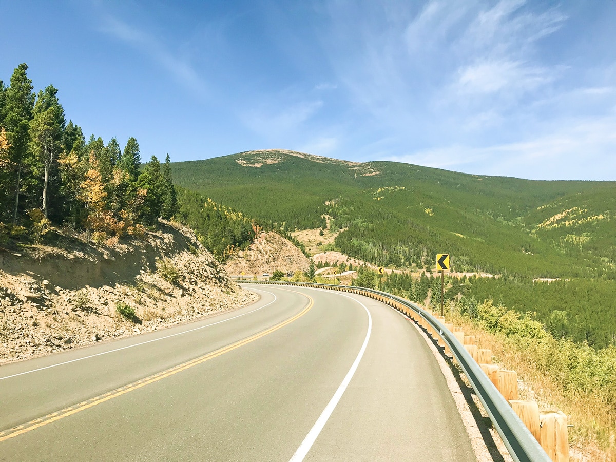 Downhill ride on Peak to Peak Highway road biking route in Boulder, Colorado