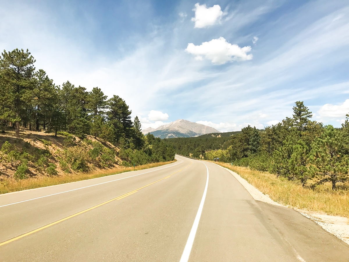 Quiet road of Peak to Peak Highway road biking route in Boulder, Colorado