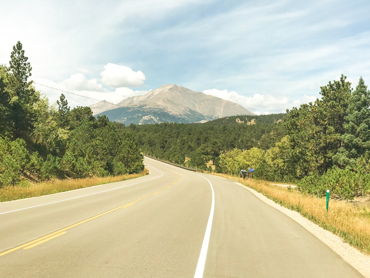 Mountain views on Peak to Peak Highway road biking route in Boulder, Colorado