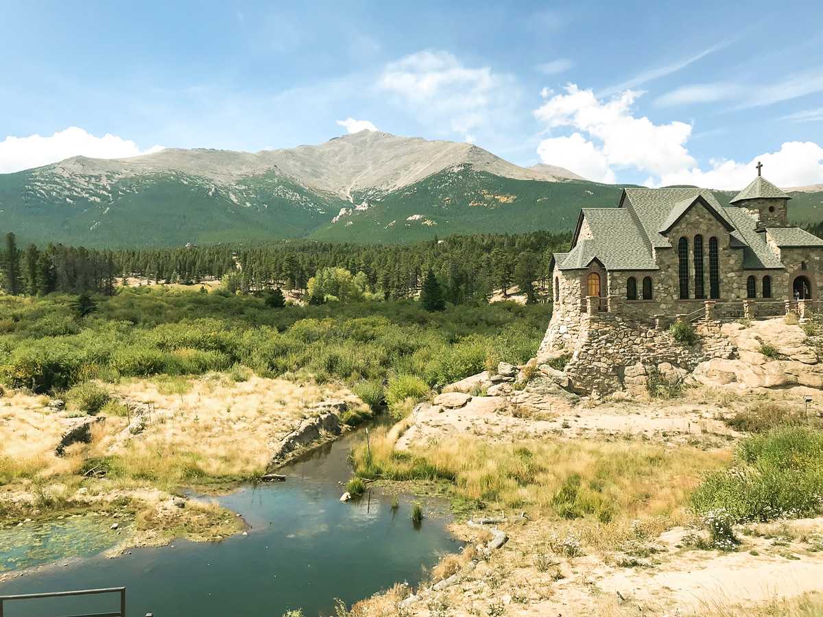 Beautiful church on Peak to Peak Highway road biking route in Boulder, Colorado