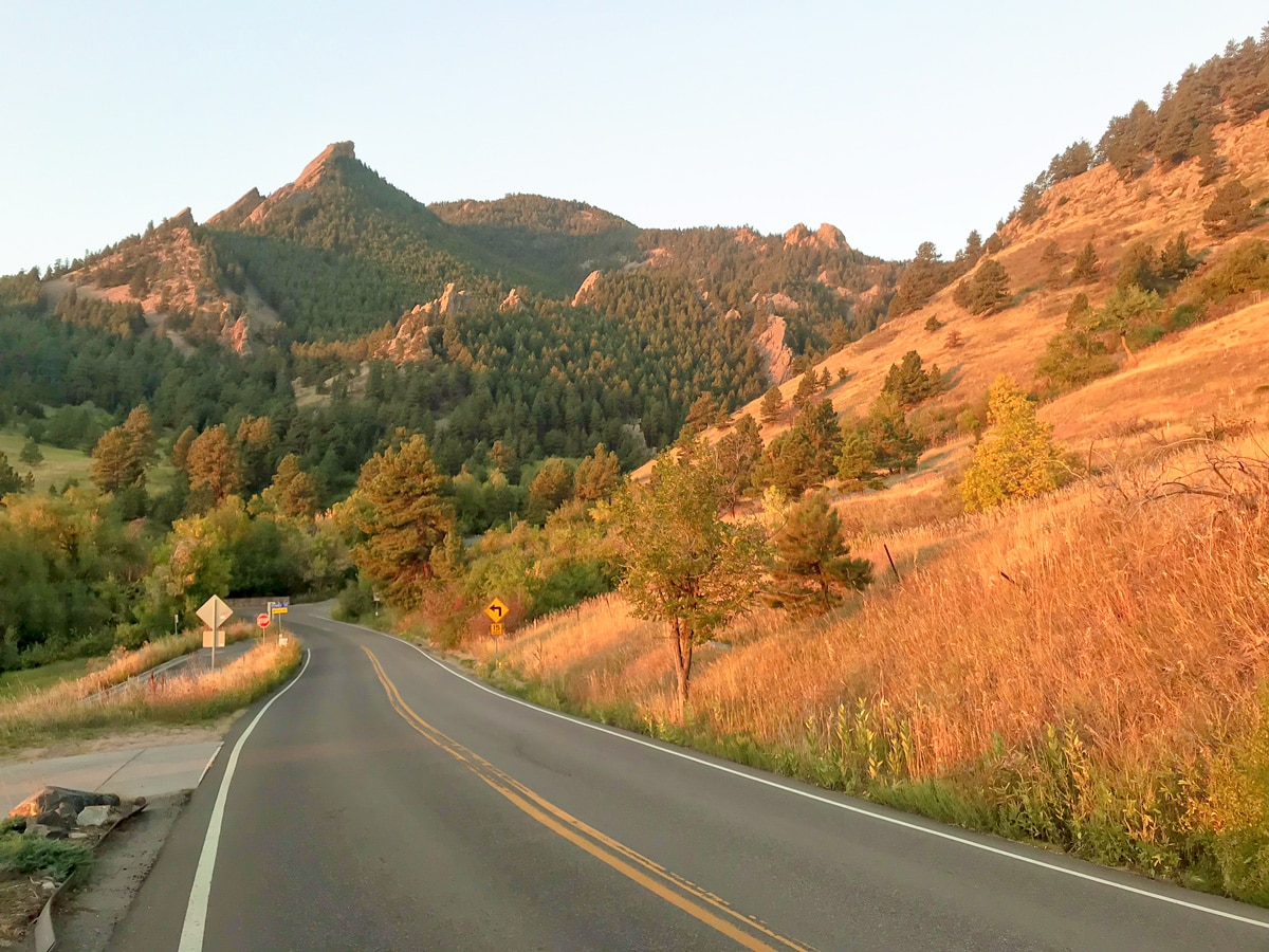 Cycling on Flagstaff Mountain road biking route near Boulder, Colorado