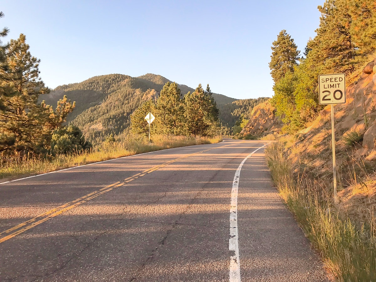 Beautiful trail of Flagstaff Mountain road biking route near Boulder, Colorado