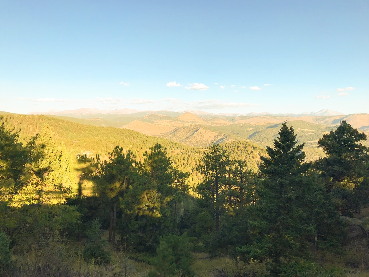 Mountain views on Flagstaff Mountain road biking route near Boulder, Colorado