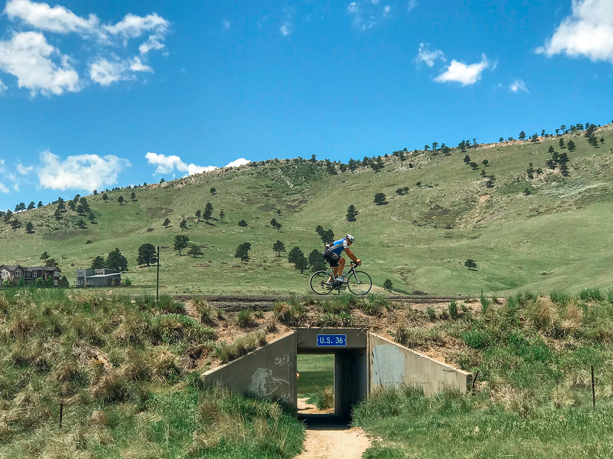 Biker riding US 36 to Lyons road biking route in Boulder, Colorado