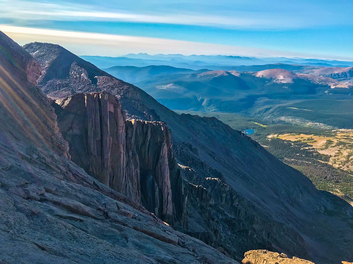 Expansive views from Longs Peak scramble in Rocky Mountain National Park, Colorado