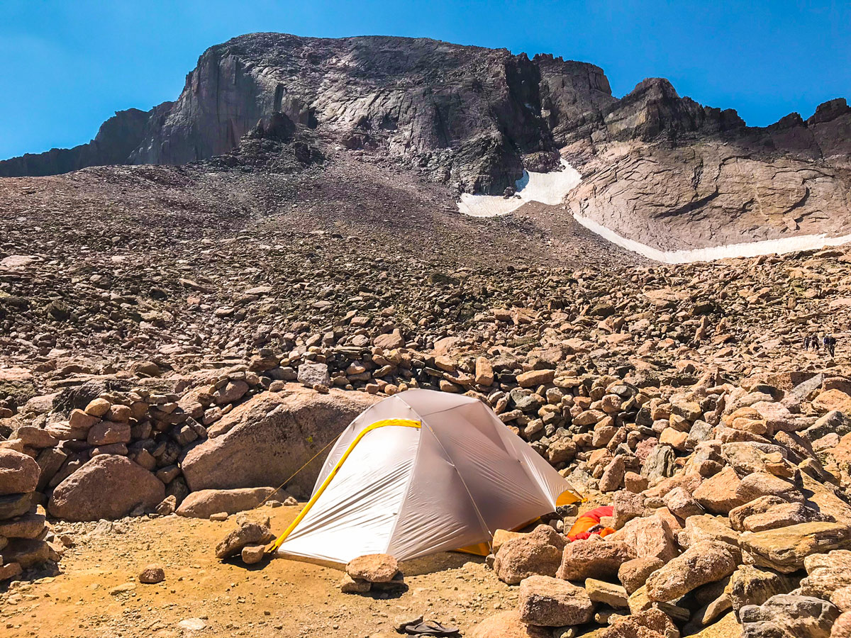 Tent on Longs Peak scramble in Rocky Mountain National Park, Colorado