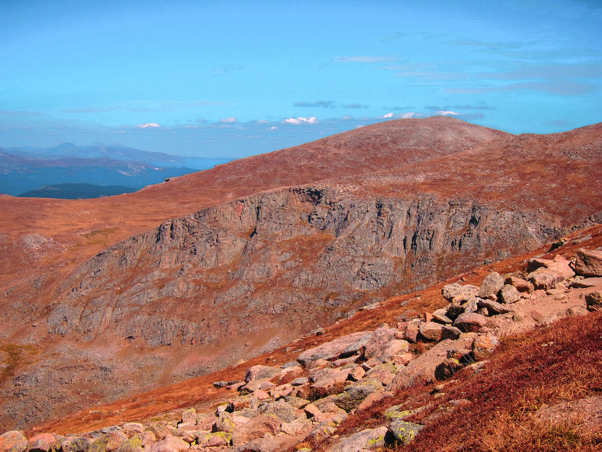 Red mountains on Mount Bierstadt hike in Denver, Colorado