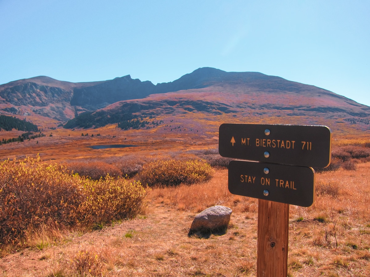 Signpost on Mount Bierstadt hike in Denver, Colorado