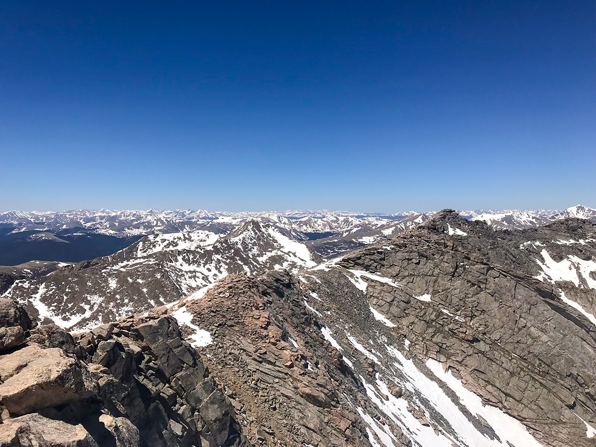 Snowy peaks as seen from Mount Evans hike near Denver