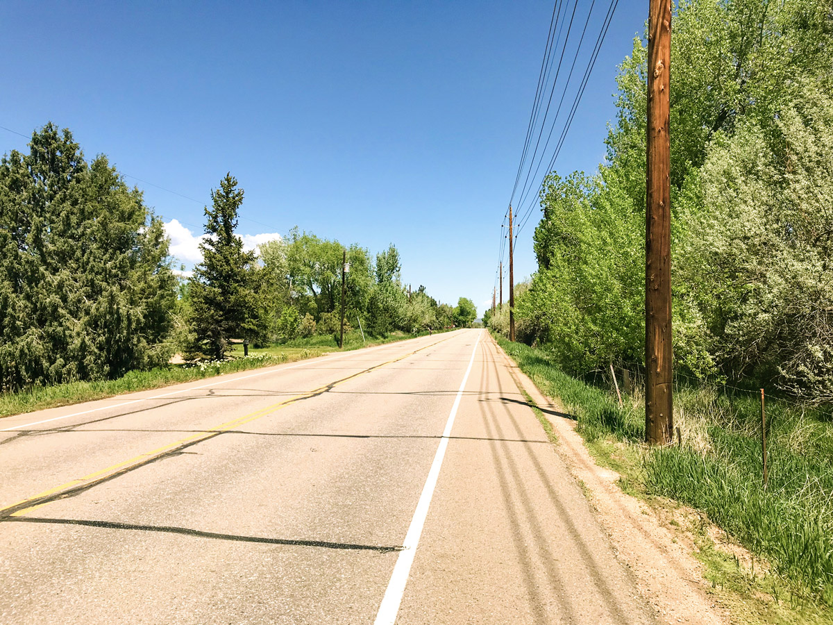 Quiet road on N 63rd St loop road biking route in Boulder, Colorado