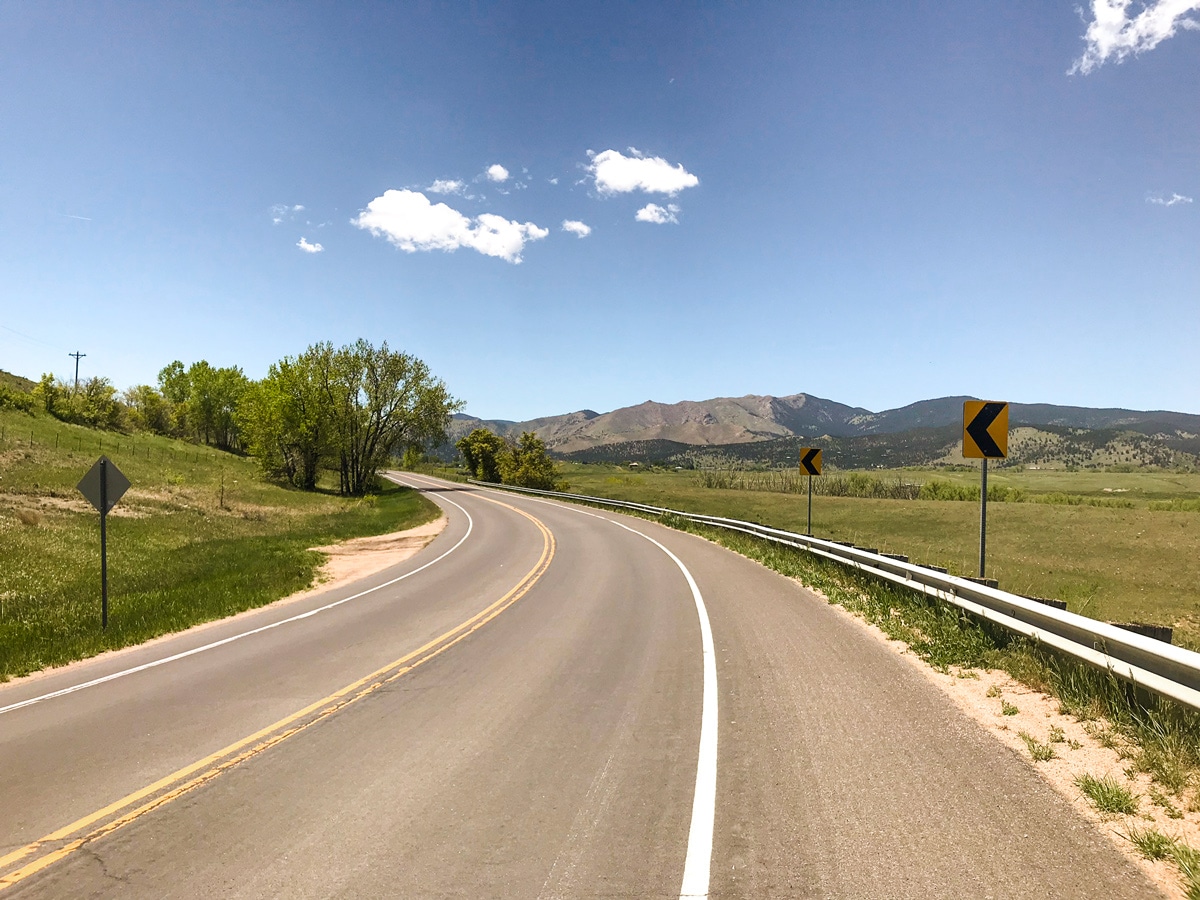 Curve on N 63rd St loop road biking route in Boulder, Colorado
