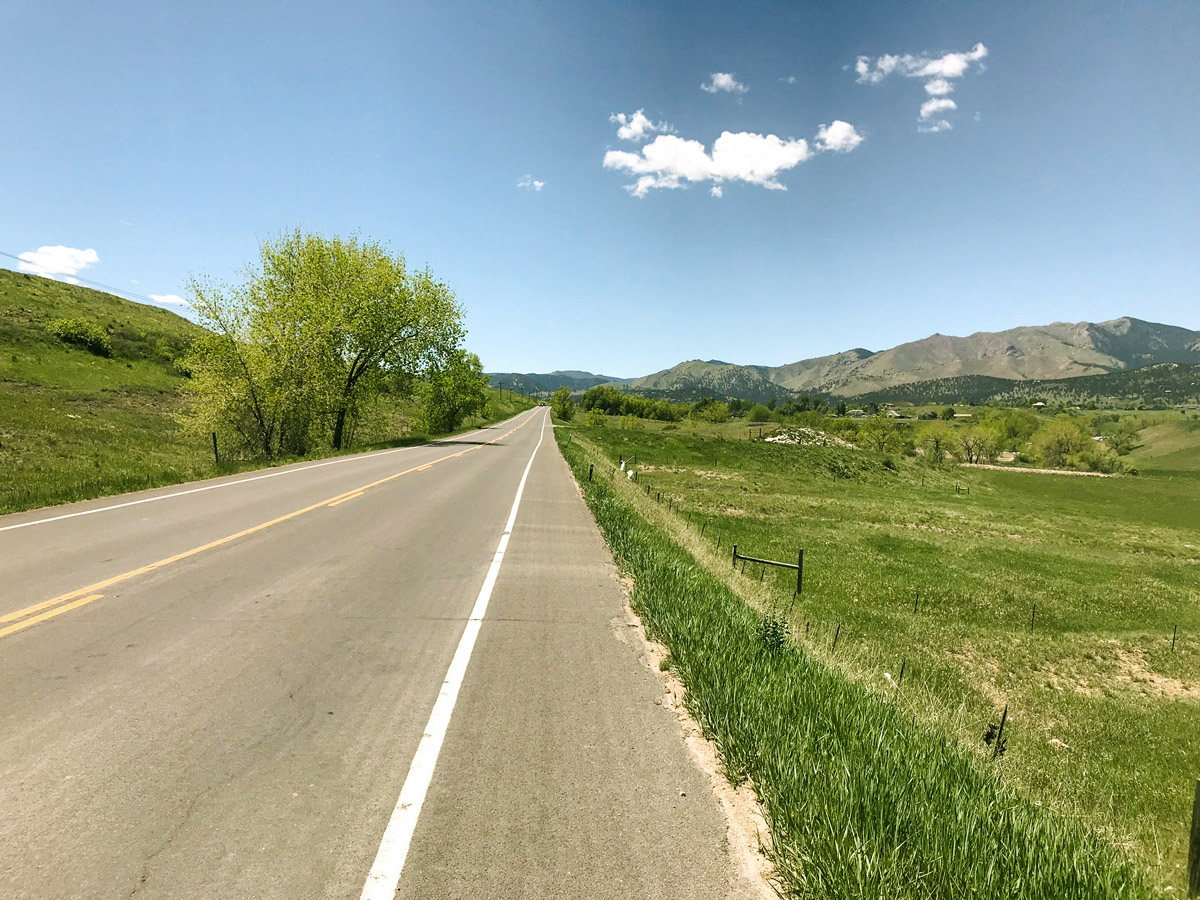 Long straight road on N 63rd St loop road biking route in Boulder, Colorado