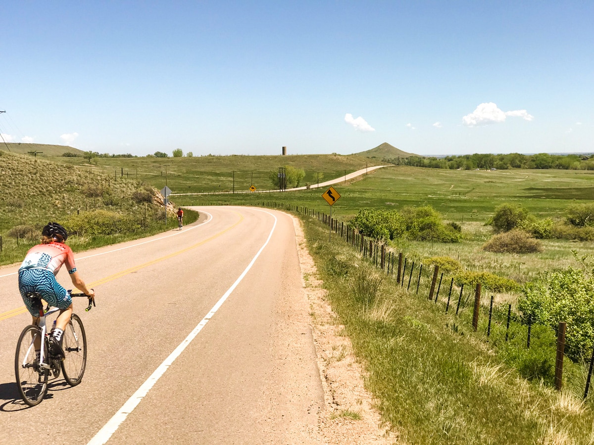 Bikers on N 63rd St loop road biking route in Boulder, Colorado