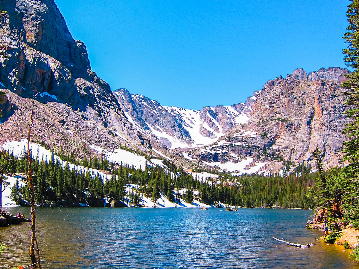 Beautiful lake on Loch hike in Rocky Mountain National Park, Colorado