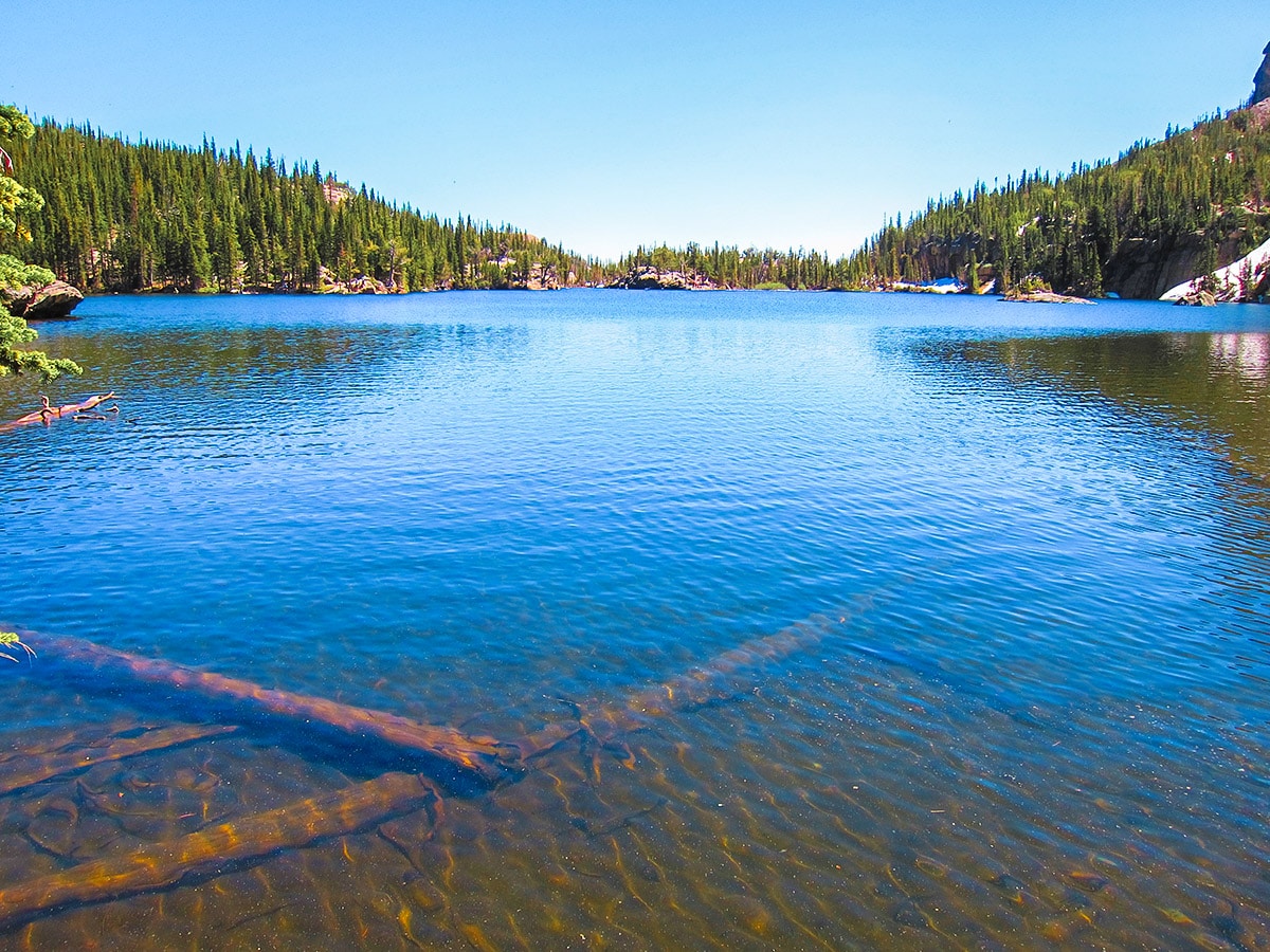 Blue water on Loch hike in Rocky Mountain National Park, Colorado