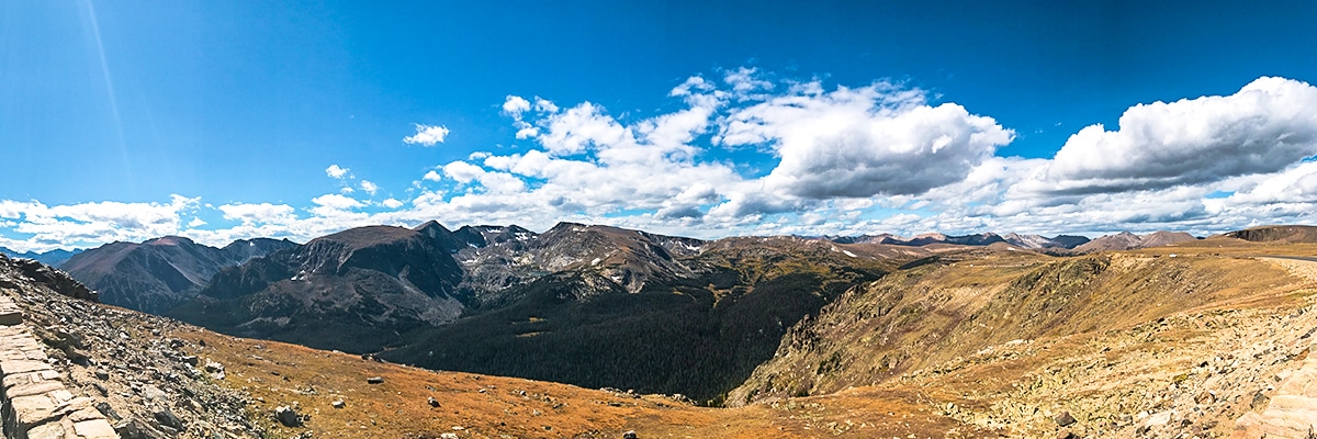 Panoramic views on Trail Ridge Road hike in Rocky Mountain National Park, Colorado