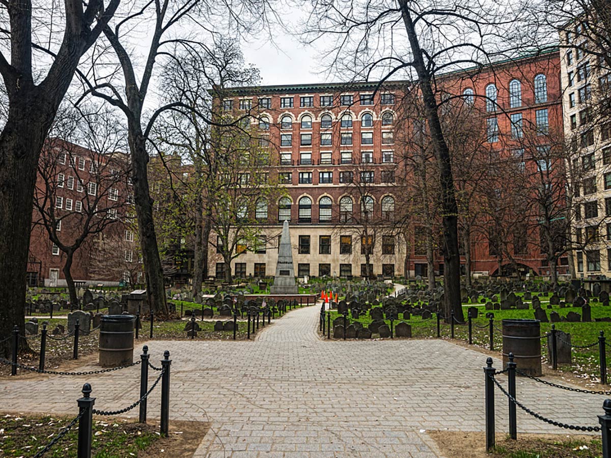 Granary Burying Ground in Tremont Street on Freedom Trail city walk in Boston, Massachusetts