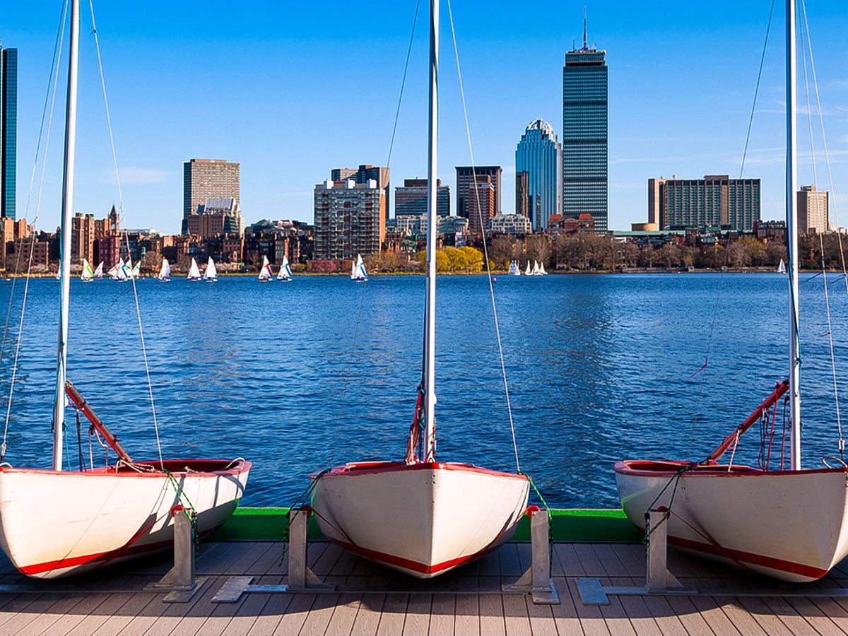 Looking out onto the Charles from the MIT Sailing Pavilion on Charles River walking tour in Boston