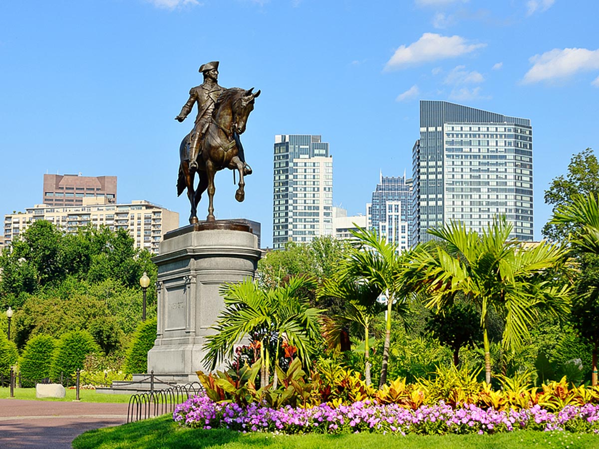 George Washington Statue in Boston Public Garden on MIT to Beacon Hill city walk in Boston, Massachusetts