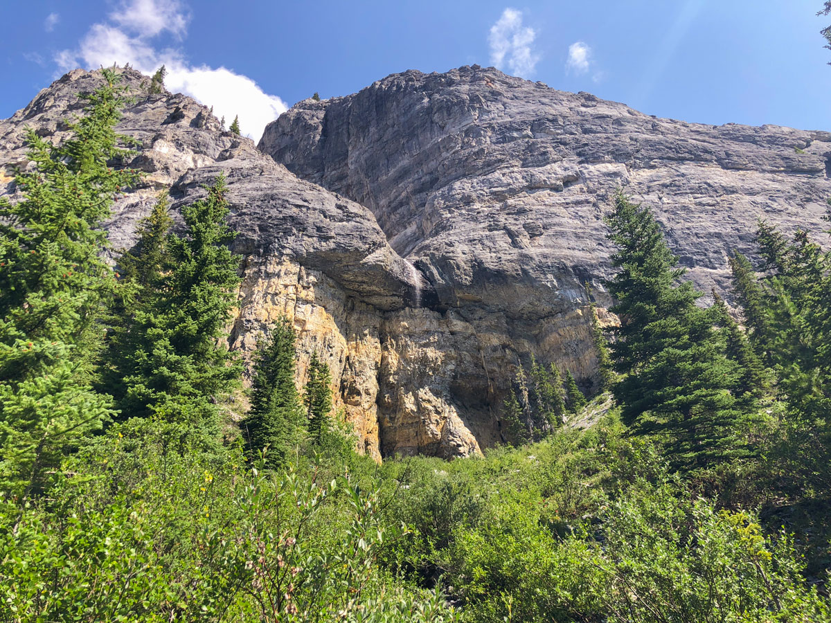 View of eroded cliffs on Ball Pass to Shadow Lake backpacking trail in Kootenays National Park