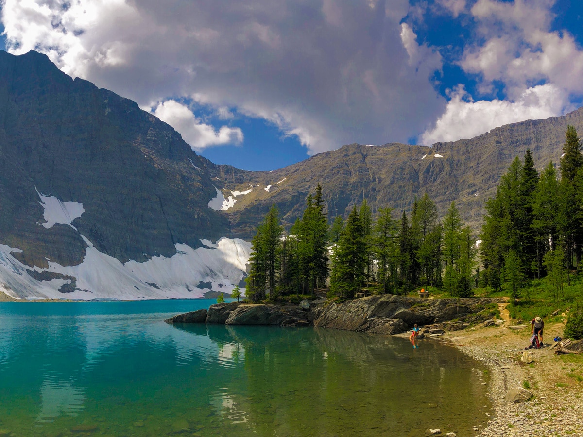 Swimming on Floe Lake hike in Kootenay National Park