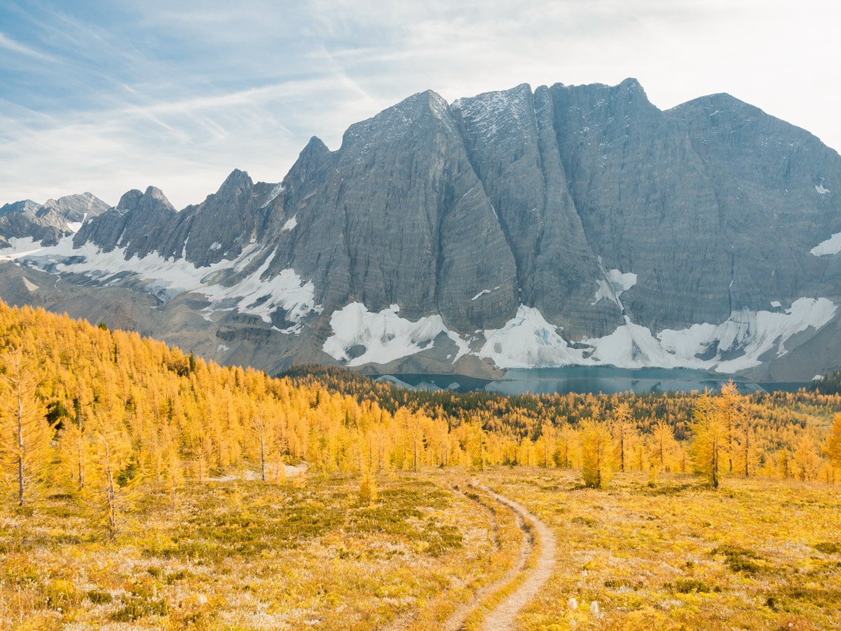 Floe Lake and Numa Pass backpacking trail in Kootenays National Park has beautiful views of the lake