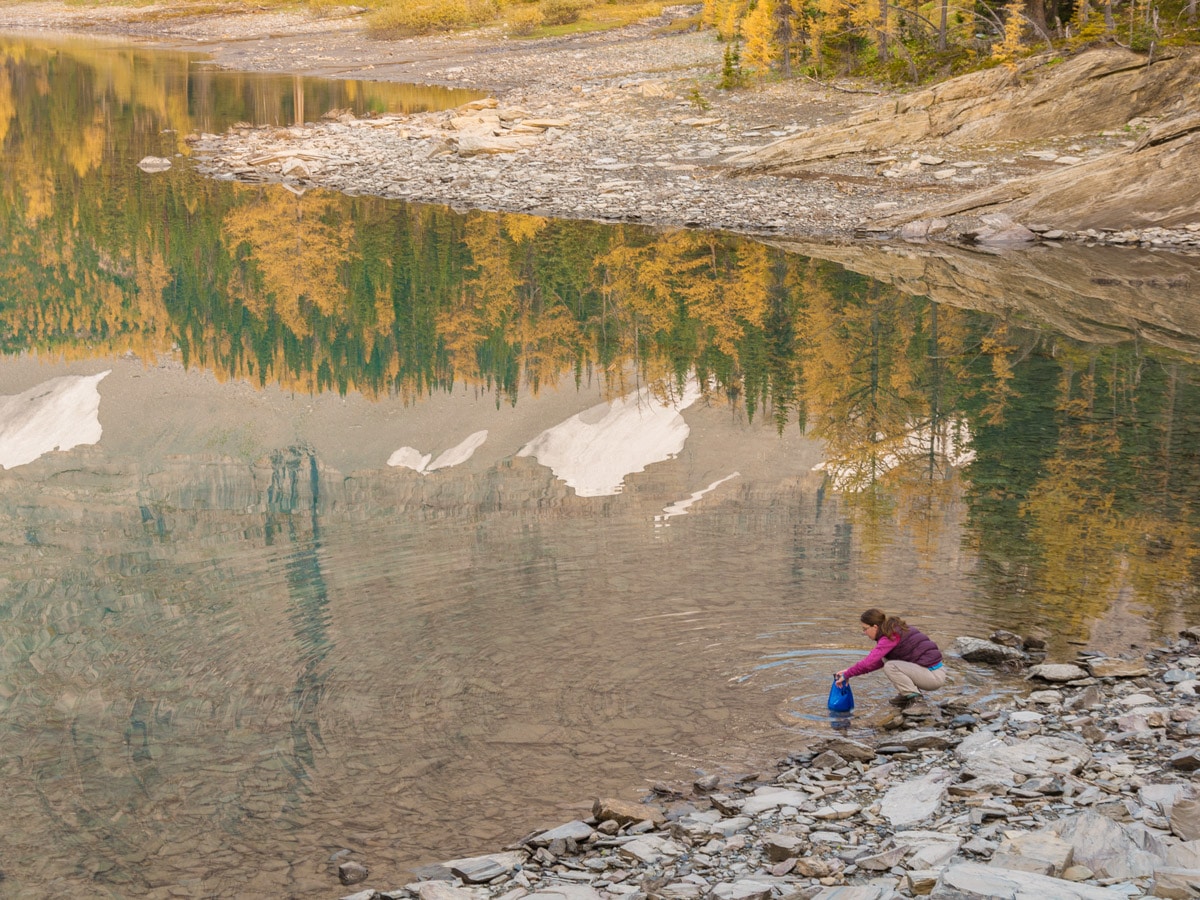 Getting water on Floe Lake and Numa Pass backpacking trail in Kootenays National Park