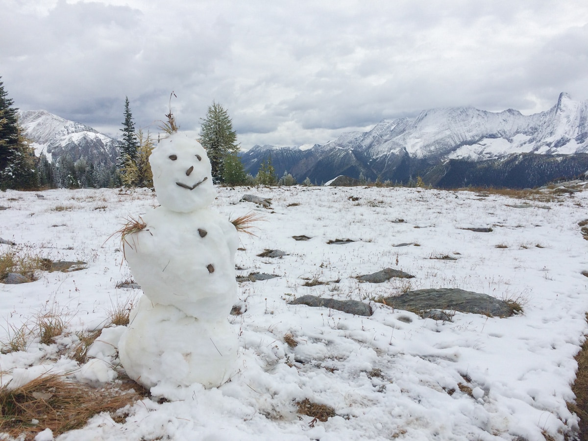 Snowman on Jumbo Pass and Horseshoe Glacier hike in West Kootenays