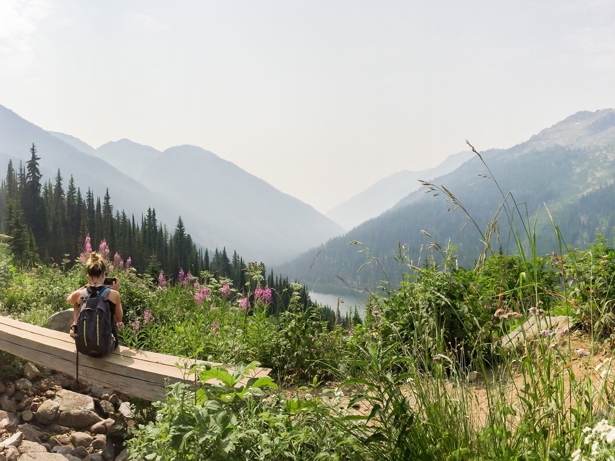 View down the valley on Kokanee Glacier Cabin hike in West Kootenays, the Canadian Rockies