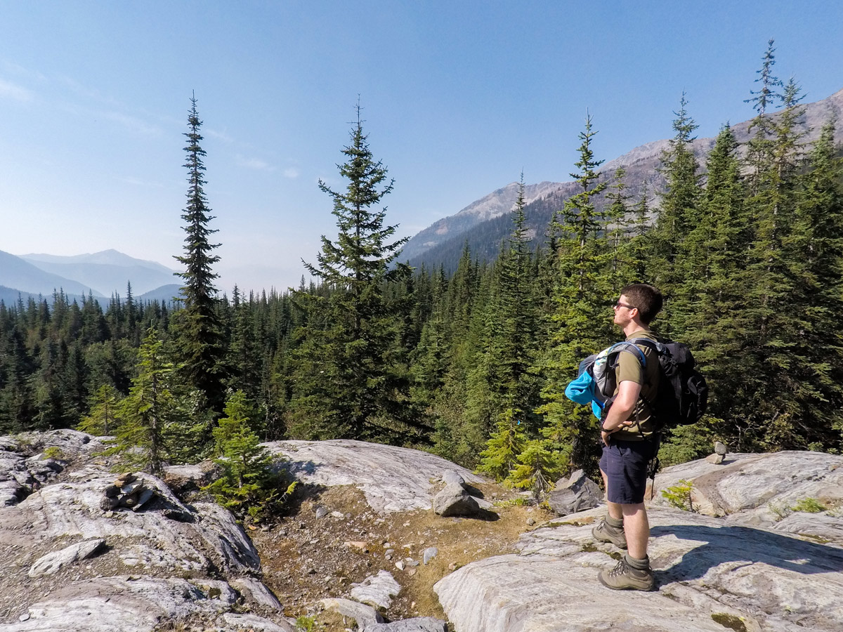 Rocks above the forest on Macbeth Icefield hike in West Kootenays, Canada