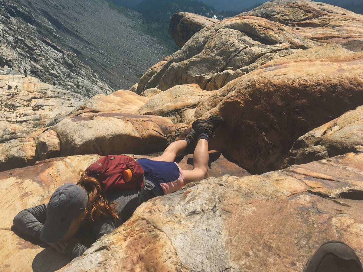 Tired hiker on Macbeth Icefield hike in West Kootenays