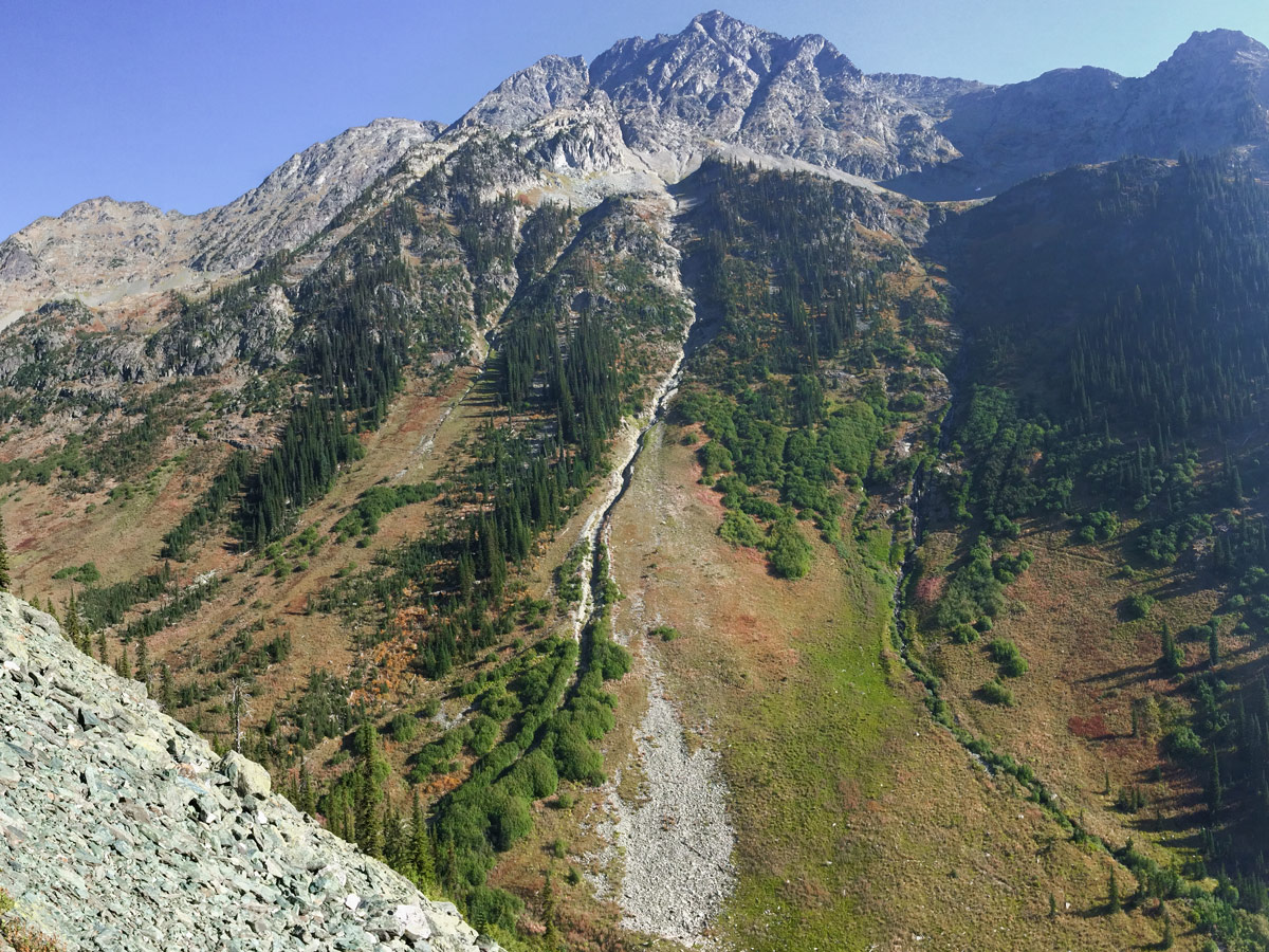 Trail along the canyon wall on Whitewater Canyon hike in West Kootenays