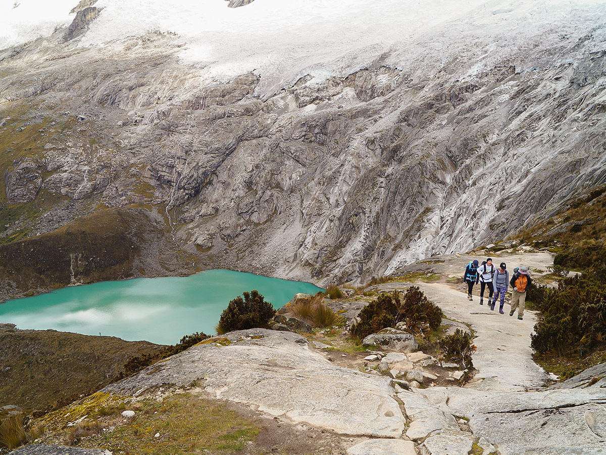 Trekking on the Santa Cruz trek near Huaraz in the Cordillera Blanca on a guided tour