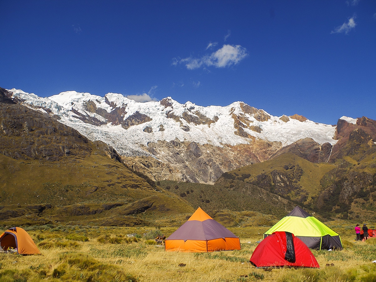 Camping on the Santa Cruz trek in Peru on guided tour