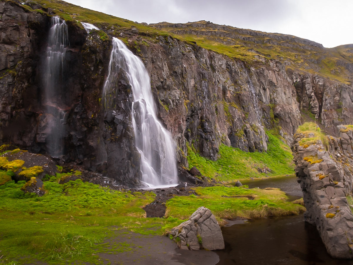 Waterfall on Iceland’s Hornstrandir Nature Reserve trek