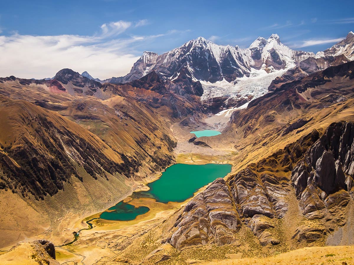 Viewpoint over the lakes near Paso Yauatcha on Huayhuash Circuit Trek in Peru