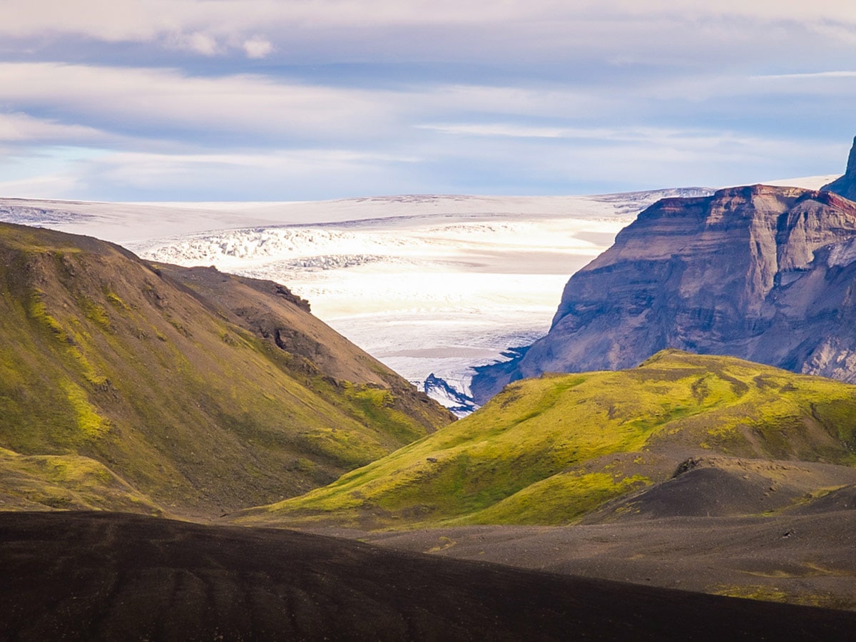 Glimpse of the Mýrdalsjökull Glacier on Iceland’s Laugavegur and Fimmvörðuháls trek