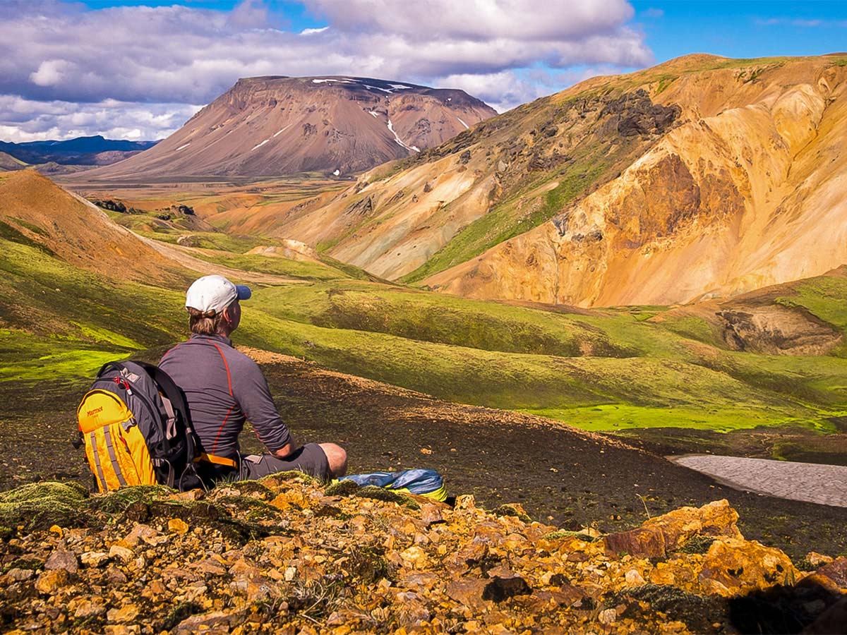 Iceland’s Volcanic Trails Trek overlooking Rhyolite mountains