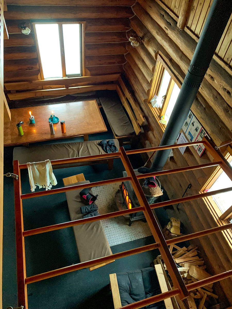 Looking down from Sleeping area at Elk Lakes Cabin