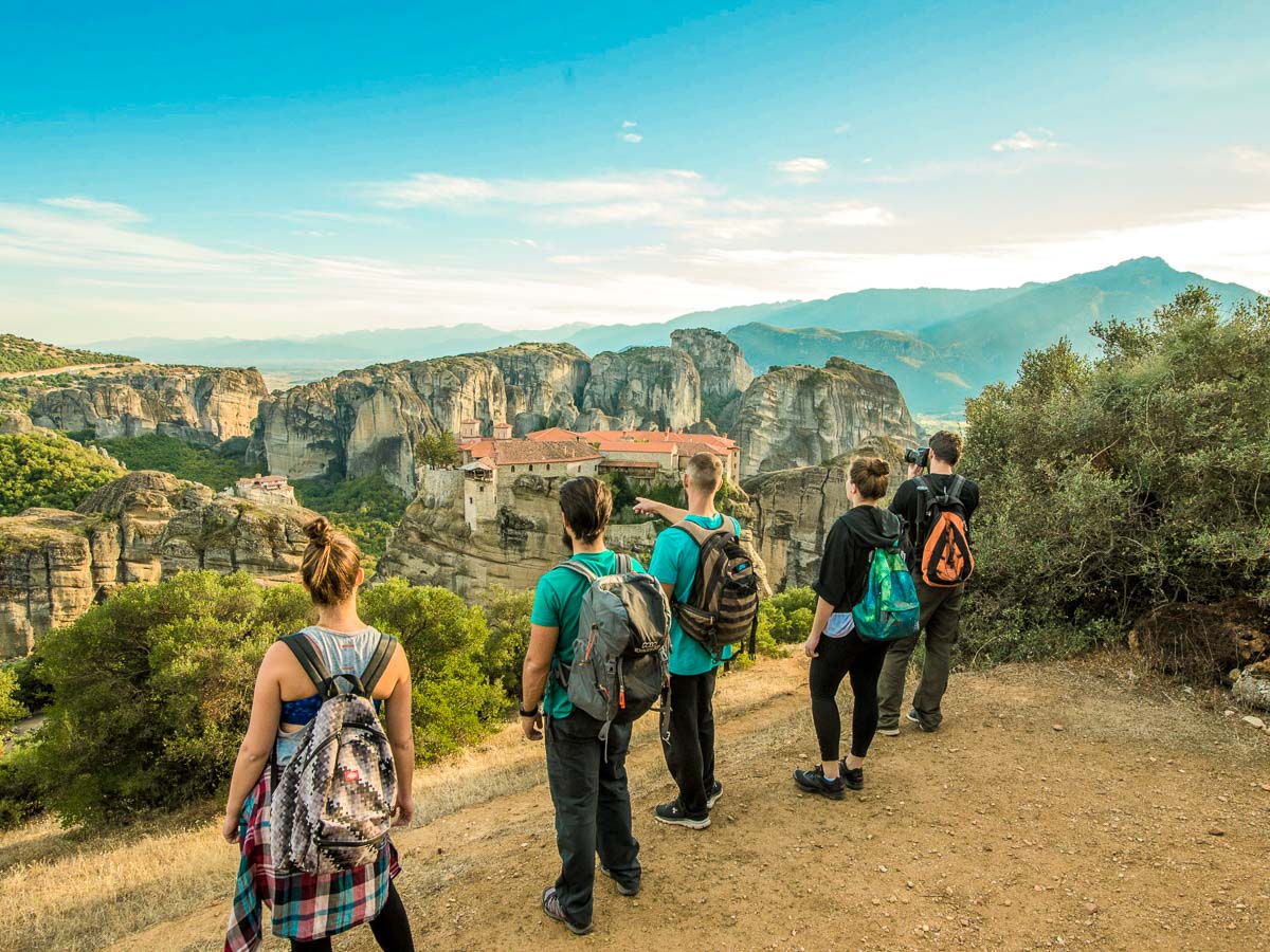 Looking to Meteora in Northern Greece on guided hiking tour in Greece