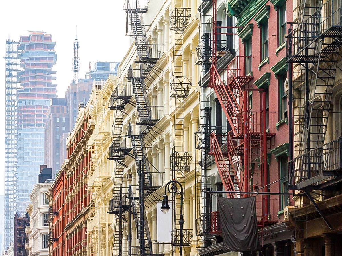 Colourful houses in SoHo on city-walk in New York City