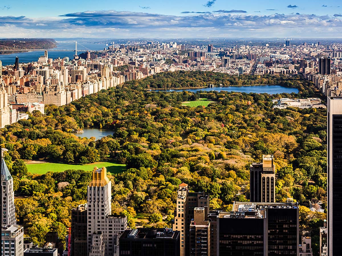 View of Central Park from Skyscraper on city-walk in New York City