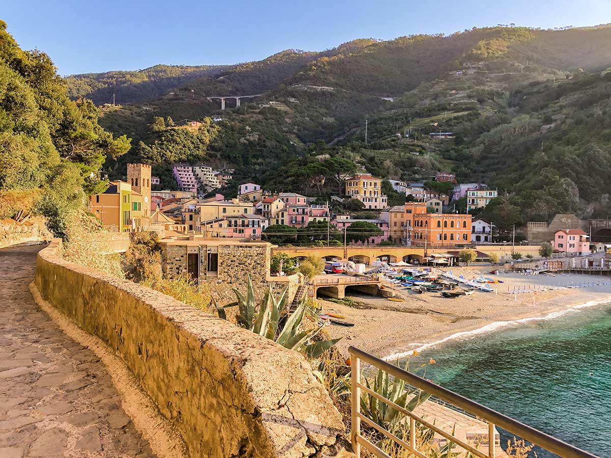 Cinque Terre hike in Liguria leads along the beautiful beach of Monterosso