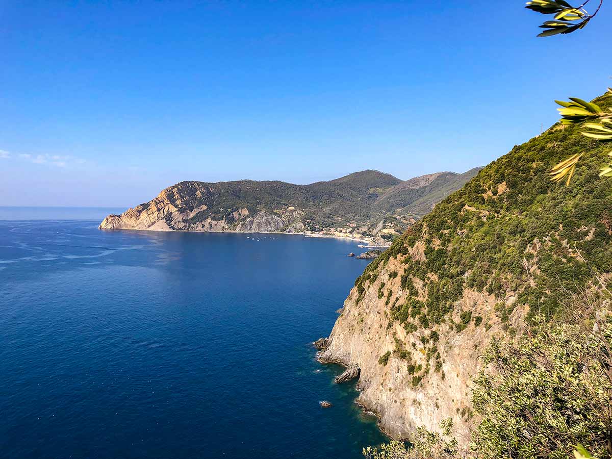 Looking towards Monterosso near Vernazza on Cinque Terre hike in Liguria, Italy