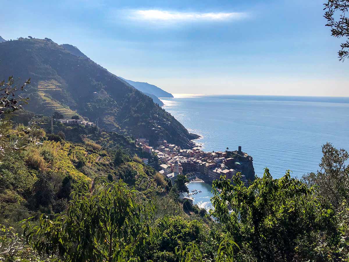 Looking down on Vernazza from the Cinque Terre hiking path