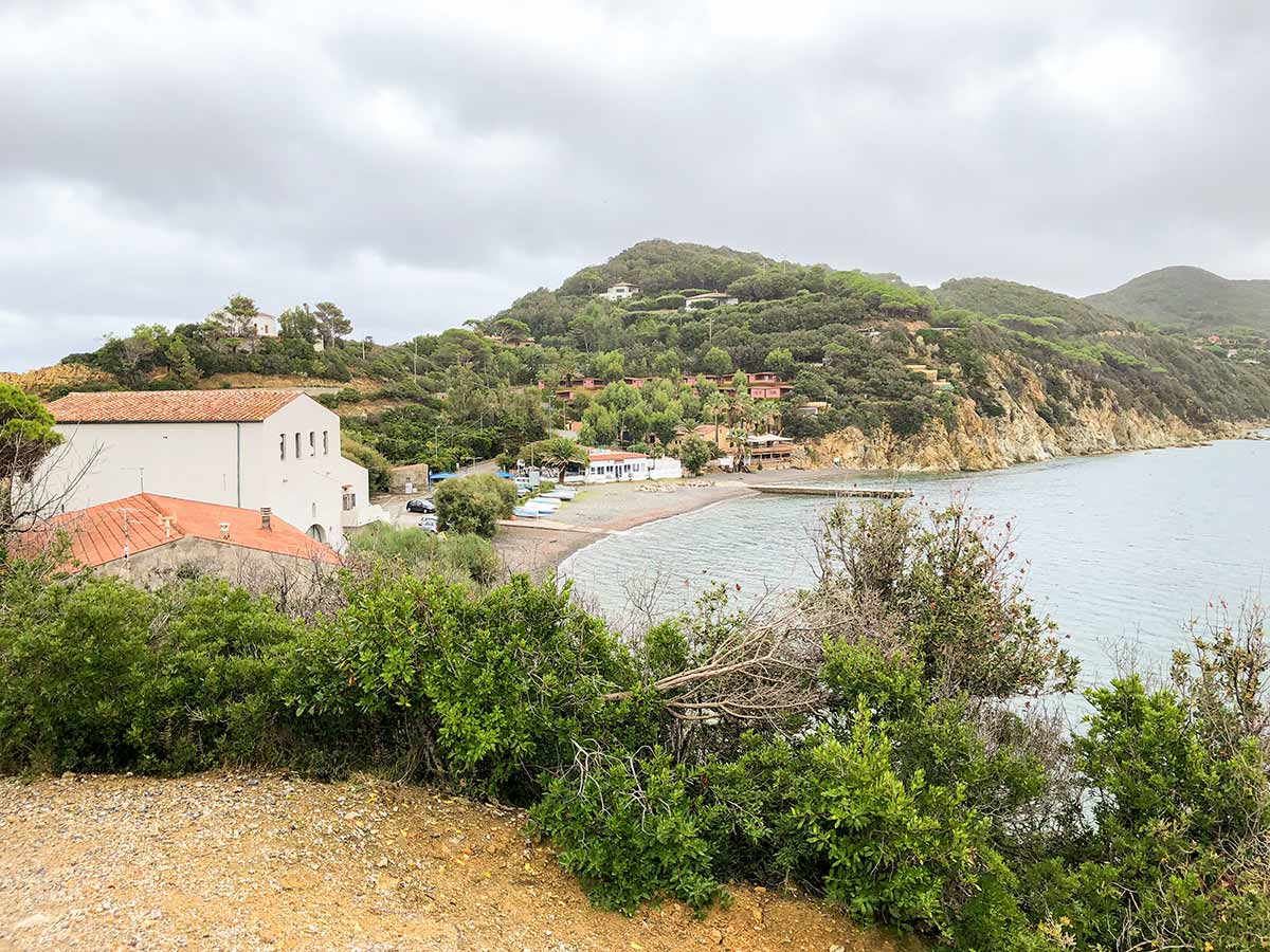 Looking back on small Italian village in Elba Island near Enfola Peninsula