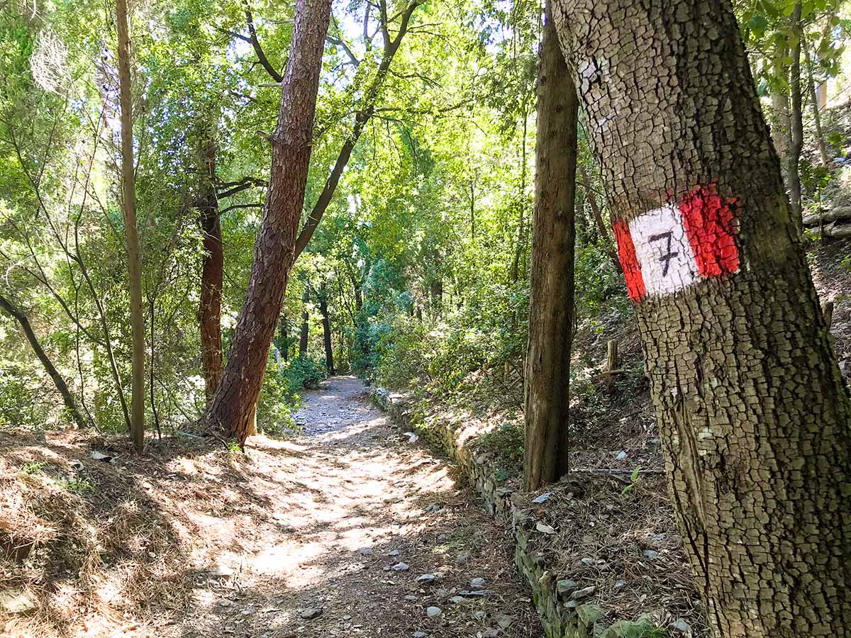 Trail markings along Fiesole to Firenze on the Via degli Dei Hike in Florence, Tuscany