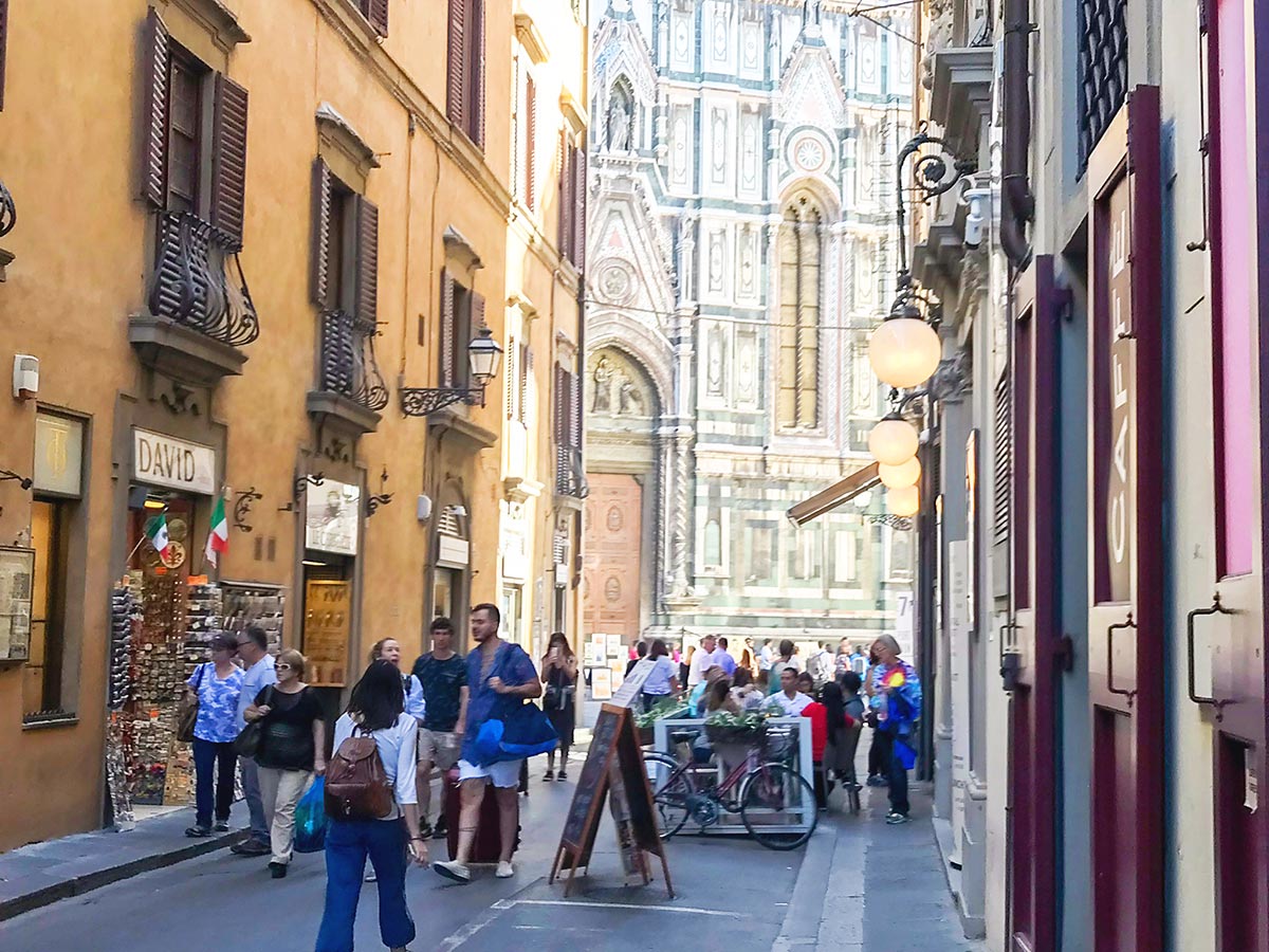 Busy street on Fiesole to Firenze on the Via degli Dei Hike in Florence, Tuscany