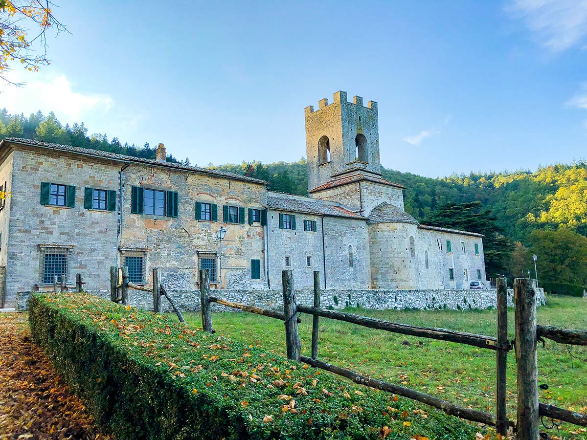 Badia a Coltibuono on Gaiole Loop walk in Tuscany, Italy