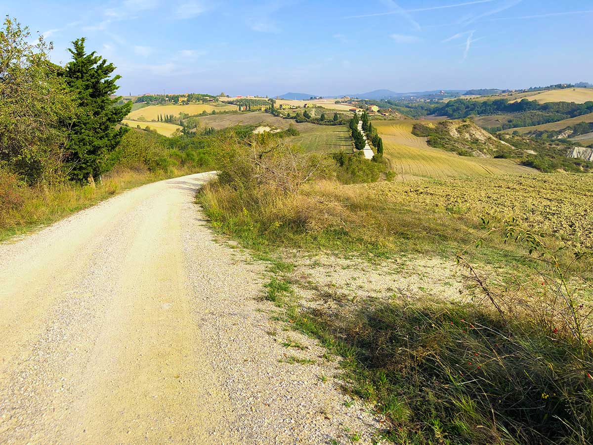 Walking to Montepulciano from Pienza rewards with the views of beautiful Italian countryside